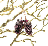 Burgundy earrings made with real pine cone