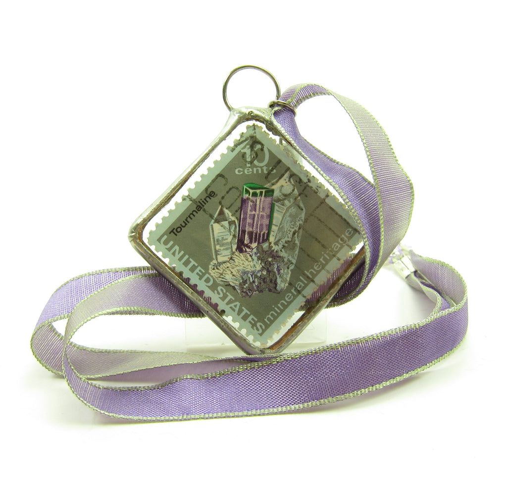 Amethyst Postage Stamp Necklace Soldered Pendant