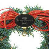 Little Frosty Friends 1990 gold metal sign on wreath