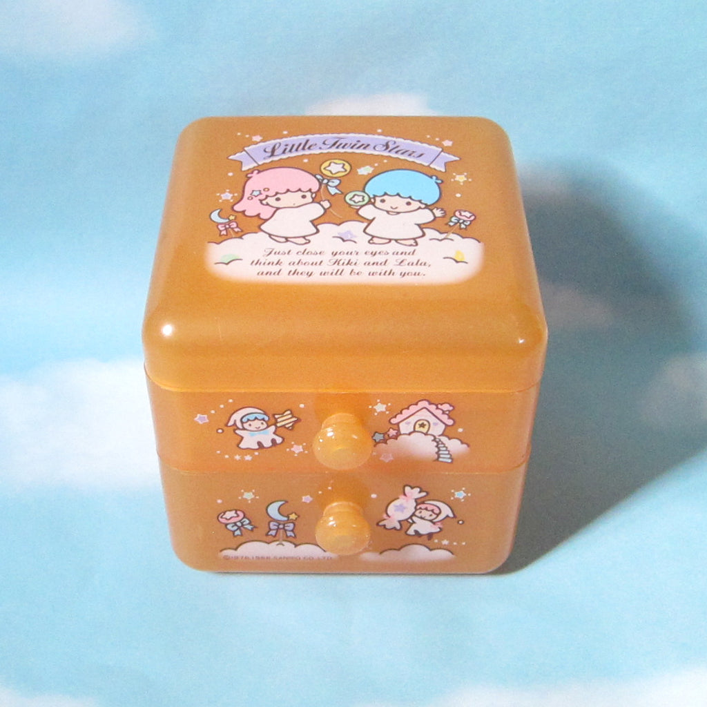 Pink Glitter Little Twin Stars 1988 Trinket Box with Drawers