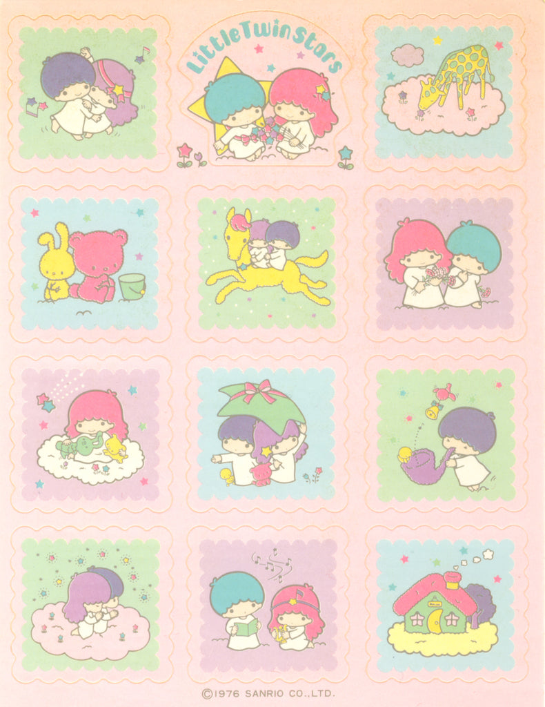 Little Twin Stars Pink Squares Unused Sticker Sheet
