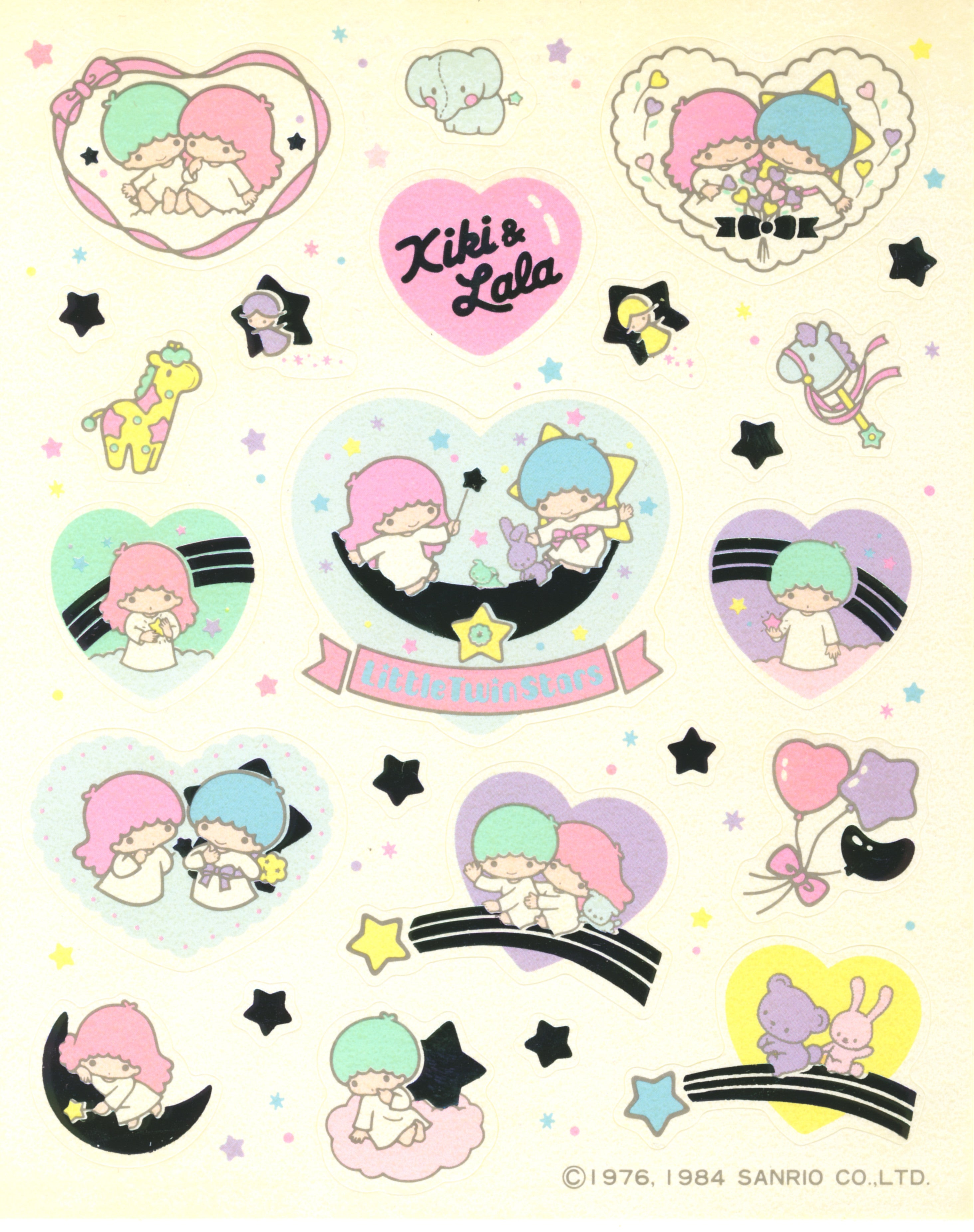 Little Twin Stars Iridescent Heart Stickers Vintage 1984 Sheet