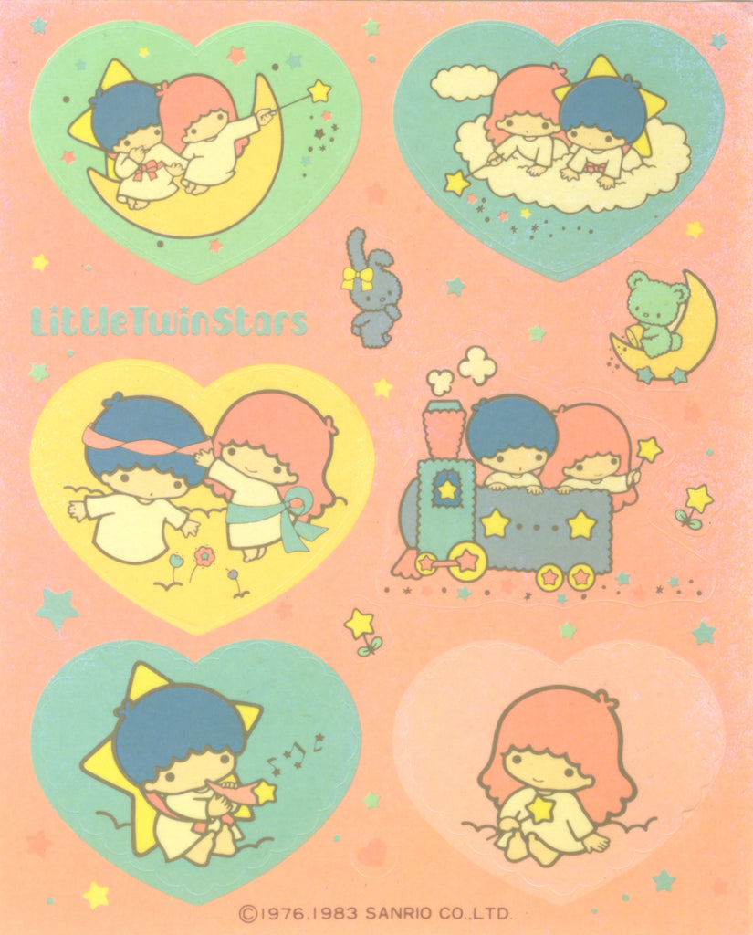 Little Twin Stars Heart Stickers Vintage 1983 Unused Sticker Sheet