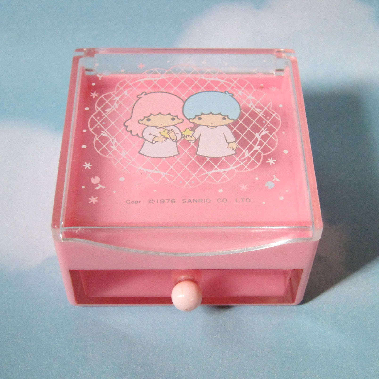 Little Twin Stars miniature pink trinket box with lid and drawer