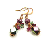 Copper Earrings in Mardi Gras Colors
