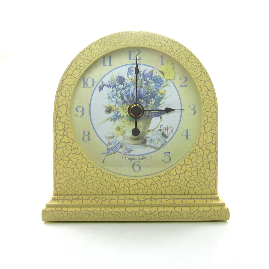 Marjolein Bastin Clock with Yellow & Blue Tea Cup & Flowers