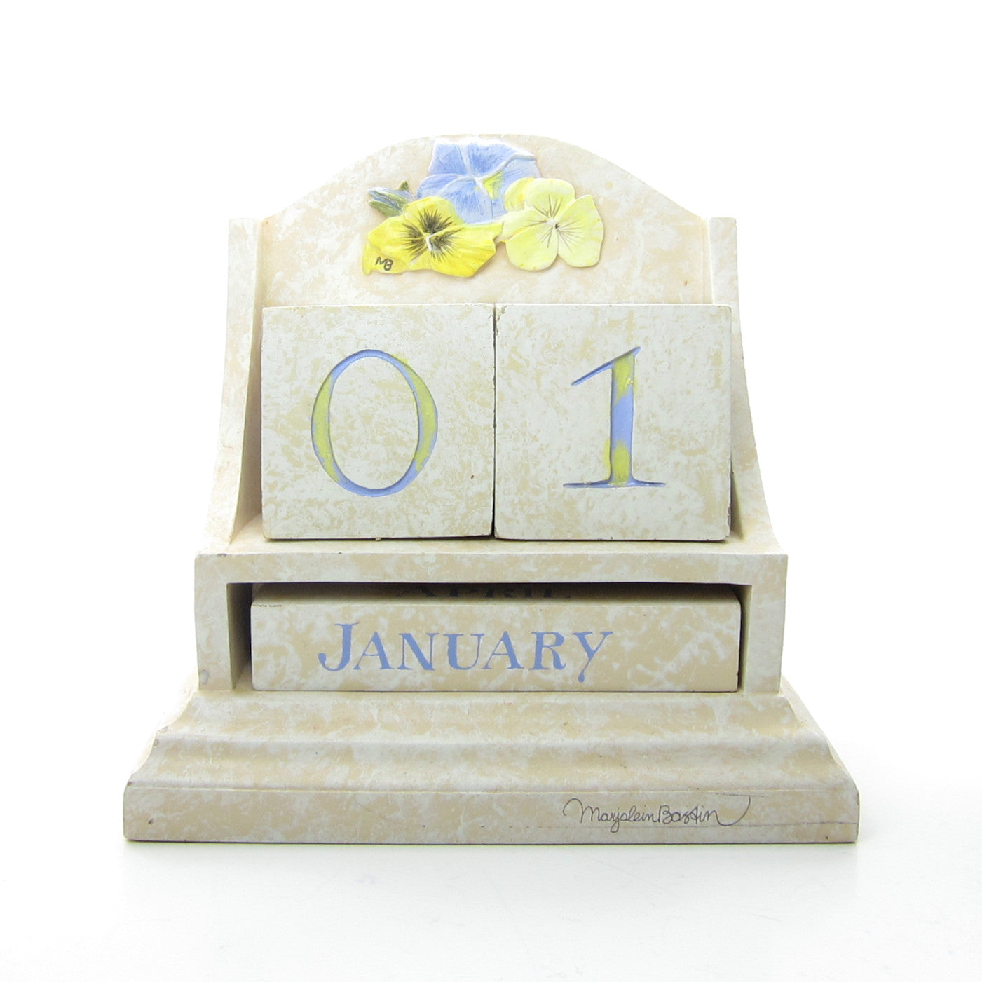 Marjolein Bastin perpetual calendar with blocks and pansies