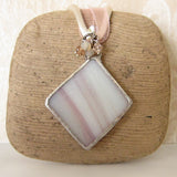 Mauve stained glass pendant necklace swarovski crystals
