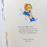 Merry Christmas with love sister Christmas card with Herself the Elf riding a snowflake