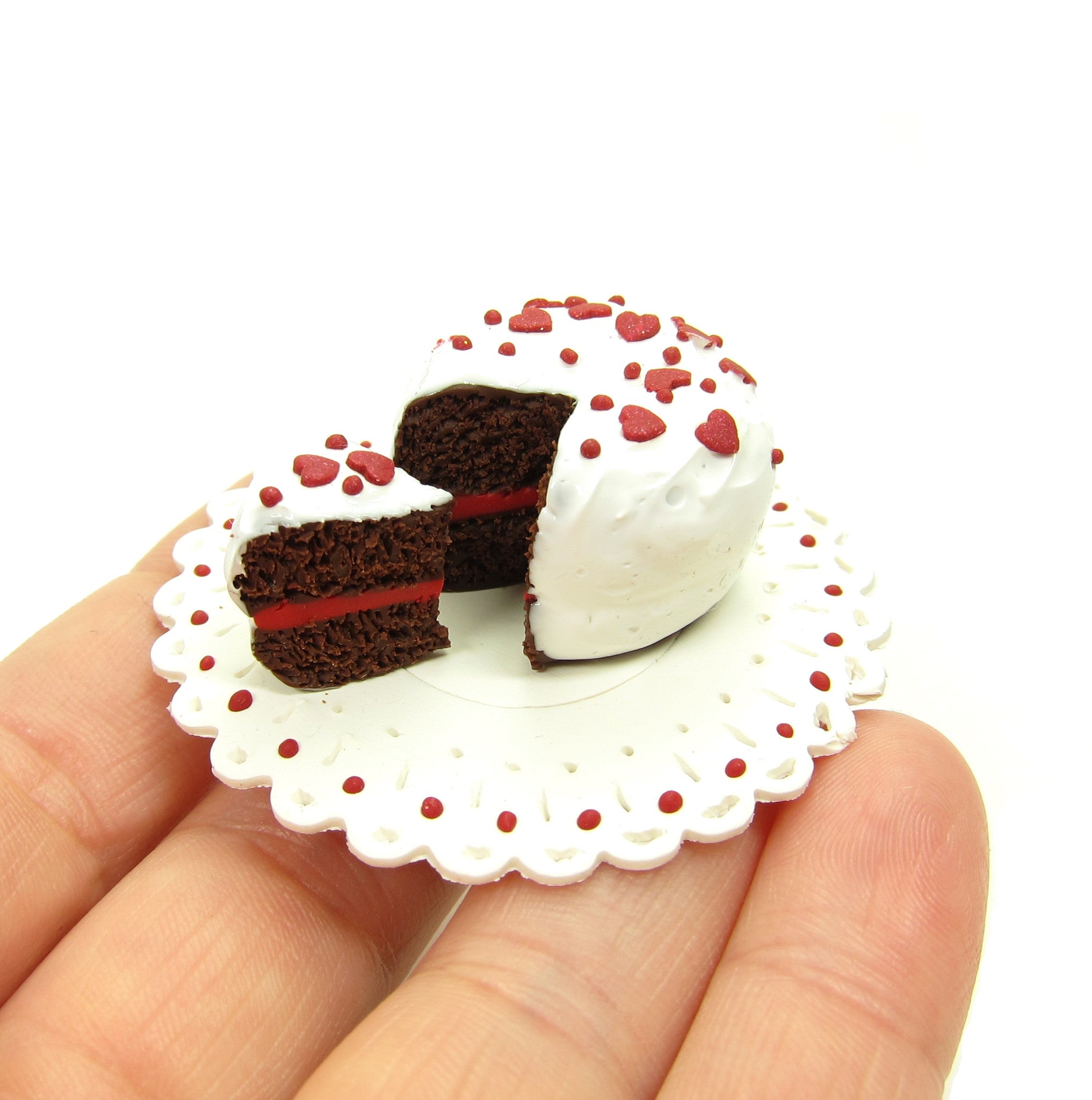 Miniature Dollhouse Chocolate Cake with Red Hearts