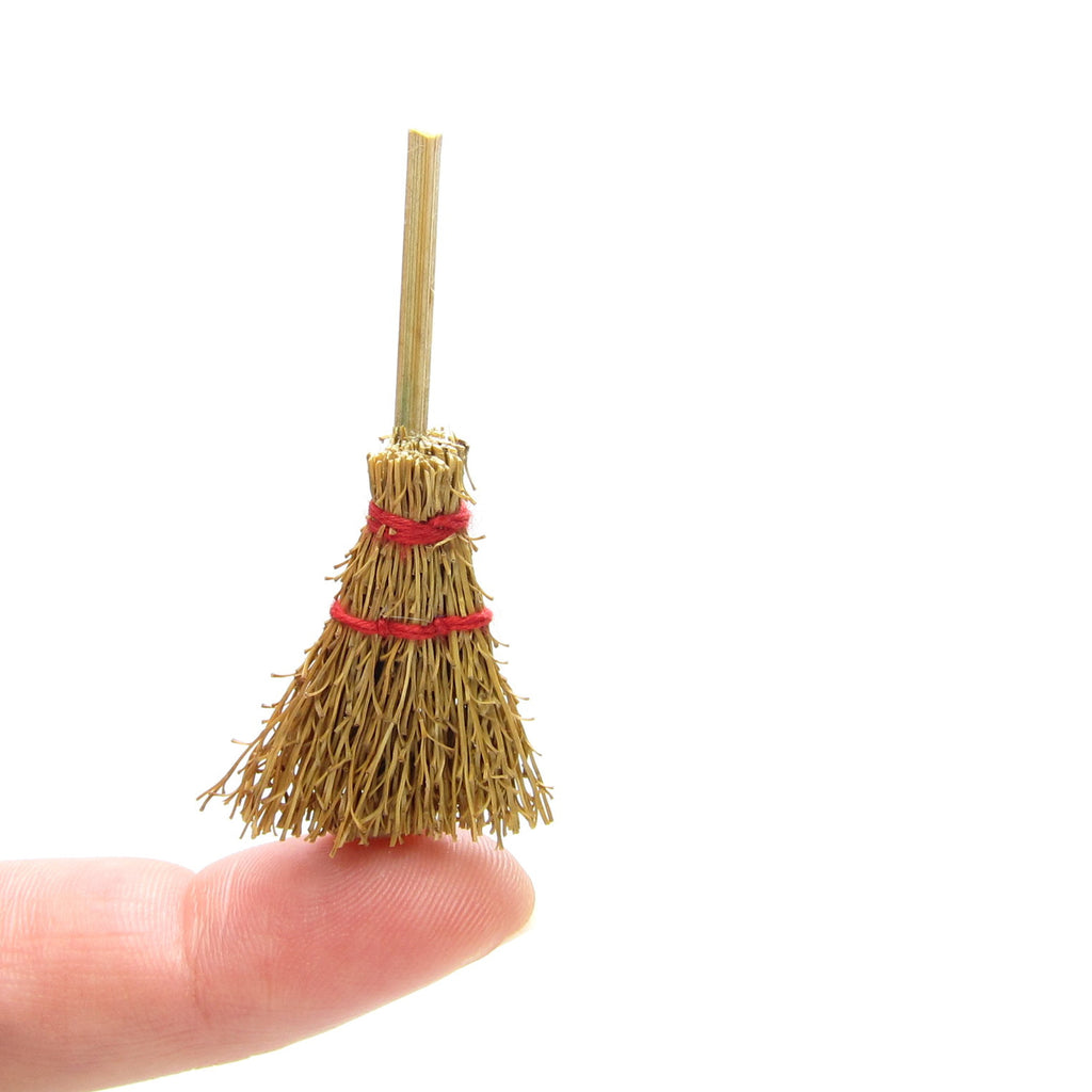 Miniature Broom Natural Straw Craft Broomstick for Dollhouse, Halloween, Snowman Crafts