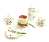 Dollhouse Scale Porcelain Tea Set with Cherries