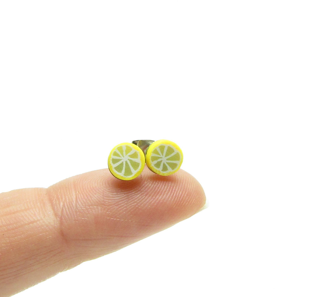 Lemon Slice Earrings Polymer Clay Yellow Posts