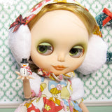 Blythe doll with miniature hand painted wooden snowman