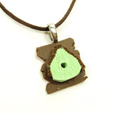 Mint Green Polymer Clay Bird House Charm Necklace
