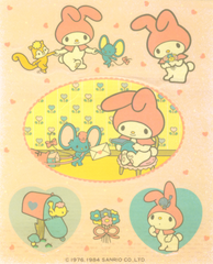 My Melody vintage 1984 unused sticker sheet with Risu, Flat and Tori