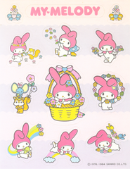 My Melody Sticker Sheet Vintage 1984 Sanrio Spring Flower Stickers