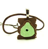 Polymer Clay Birdhouse Pendant on Brown Silk Cord