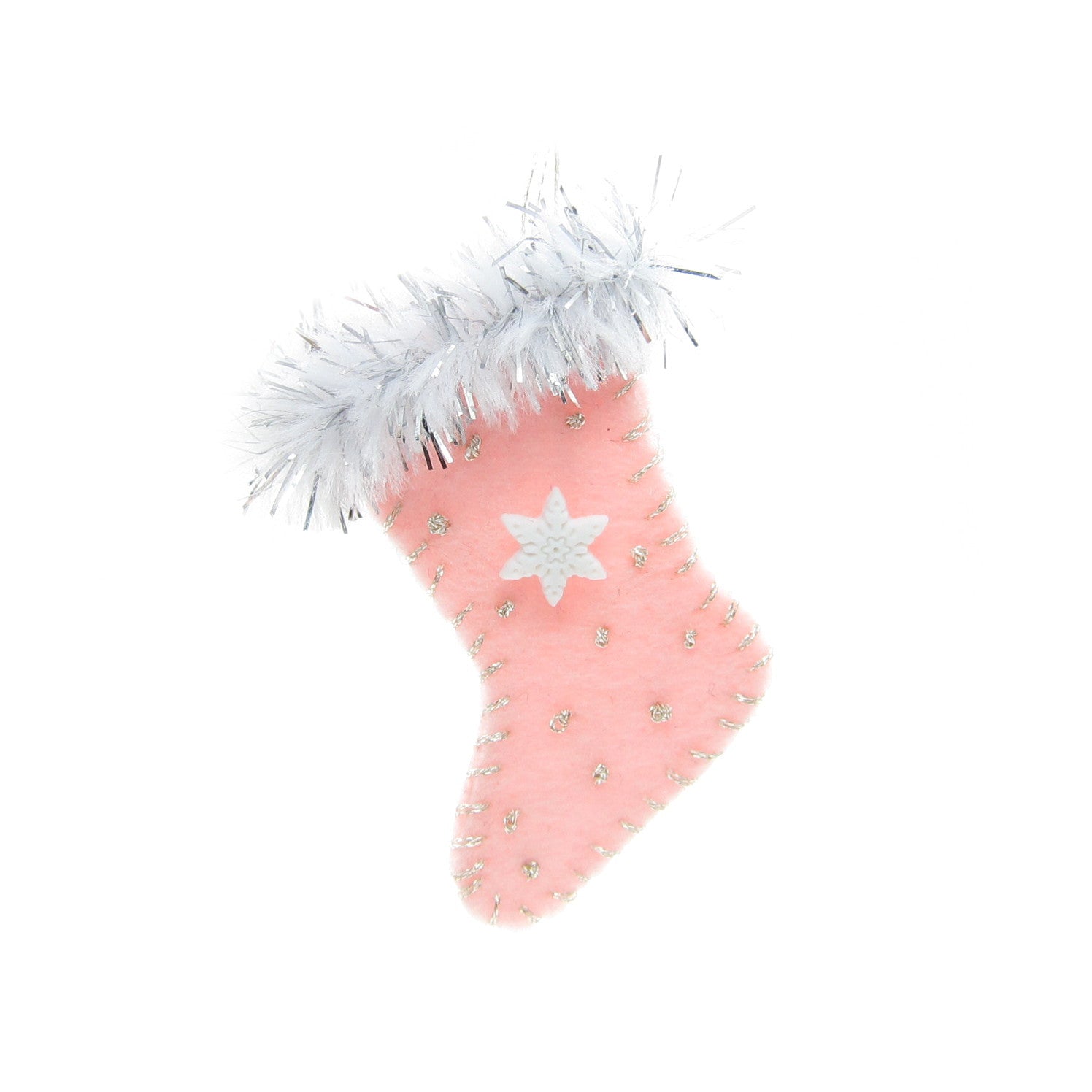 Pink felt miniature Christmas stocking ornament