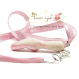 Pink shimmery ballet slippers pointe shoe necklace