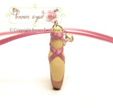 Polymer clay ballerina shoes pendant necklace