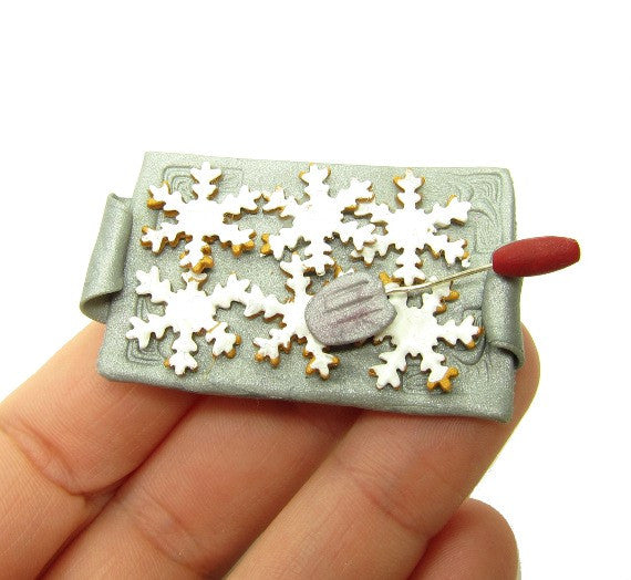 Snowflake Cookies Polymer Clay Miniature Baking Pan Dollhouse Size