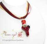 Polymer Clay Pointe Shoe Pendant with Red, Black, and Gold Roses