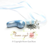 Polymer clay ballet slipper necklace with silver snowflake charm