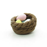 Dollhouse miniature brown polymer clay basket with Easter eggs