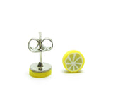 Miniature polymer clay lemon slices on post earring backs