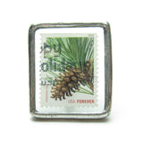 Brooch with Real Pine Cone Postage Stamp