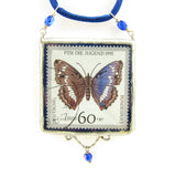 Blue Butterfly Postage Stamp Necklace