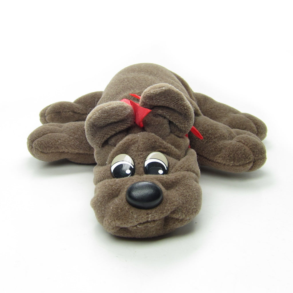 Pound Puppies Plush Toy - Small Brown Puppy with Red Bow