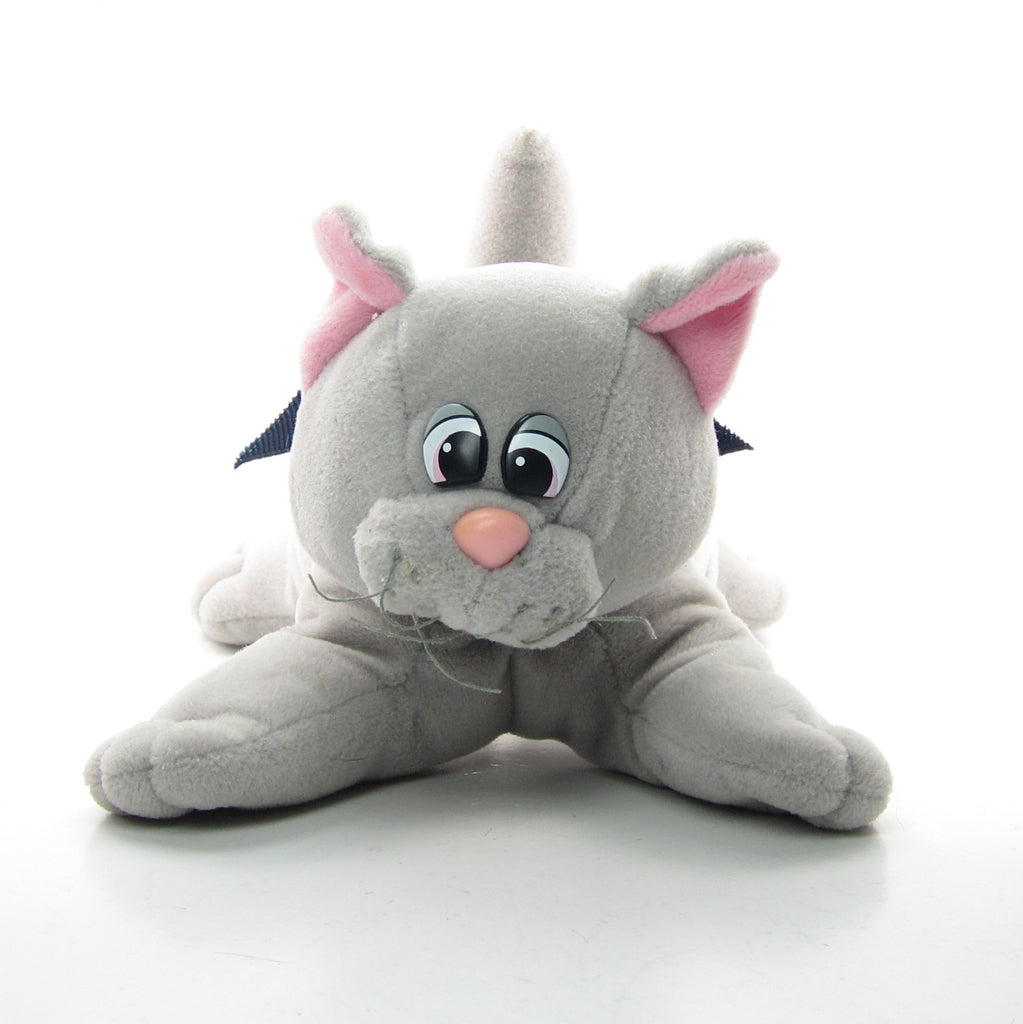 Pound Purries Plush Toy - Small Newborn Grey Cat with Blue Bow