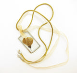 Soldered Glass Pendant on Gold Cord and Ribbon Necklace