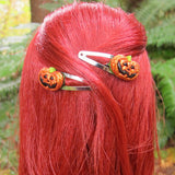 Halloween glitter jack-o-lantern barrettes for dolls