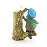 Raccoon mail carrier Hallmark ornament with tree stump mailbox
