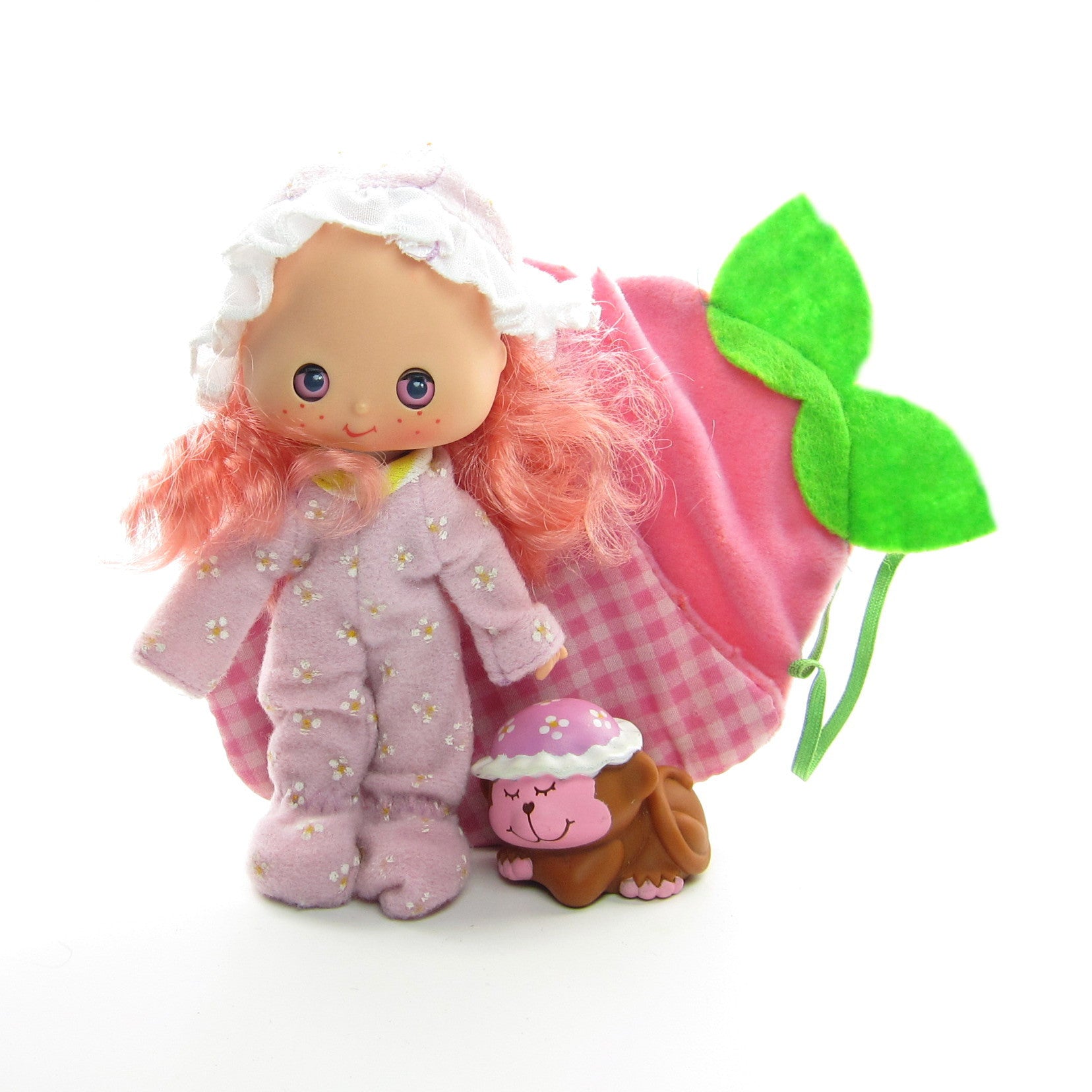 Raspberry Tart Sweet Sleeper doll with sleeping bag, Rhubarb pet