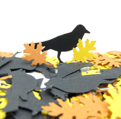 Blackbird and oak leaf confetti