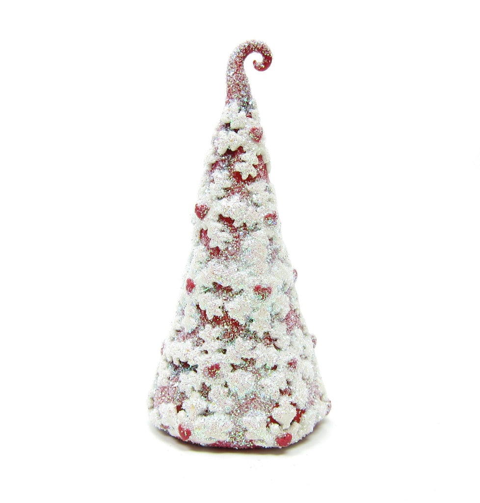 Red Heart Tree with Snowflakes Polymer Clay Winter Figurine