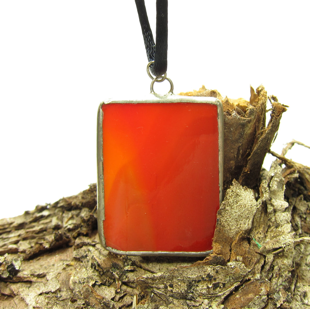 Red Stained Glass Necklace Unisex Men's Women's Soldered Pendant Flame Pattern