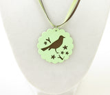 Mint Green and Brown Bird Pendant Necklace