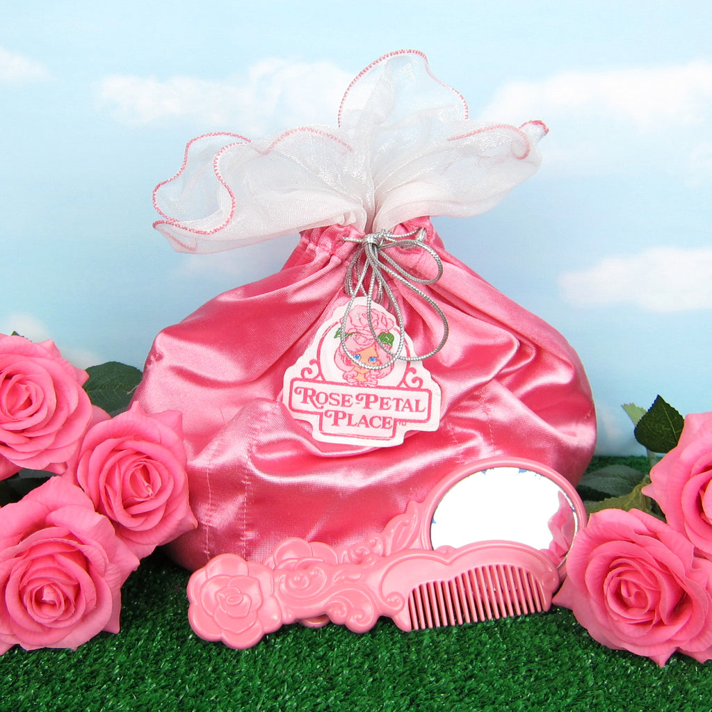 Rose Petal Place Purse Pink Drawstring Bag with Comb & Mirror, Pockets for Dolls
