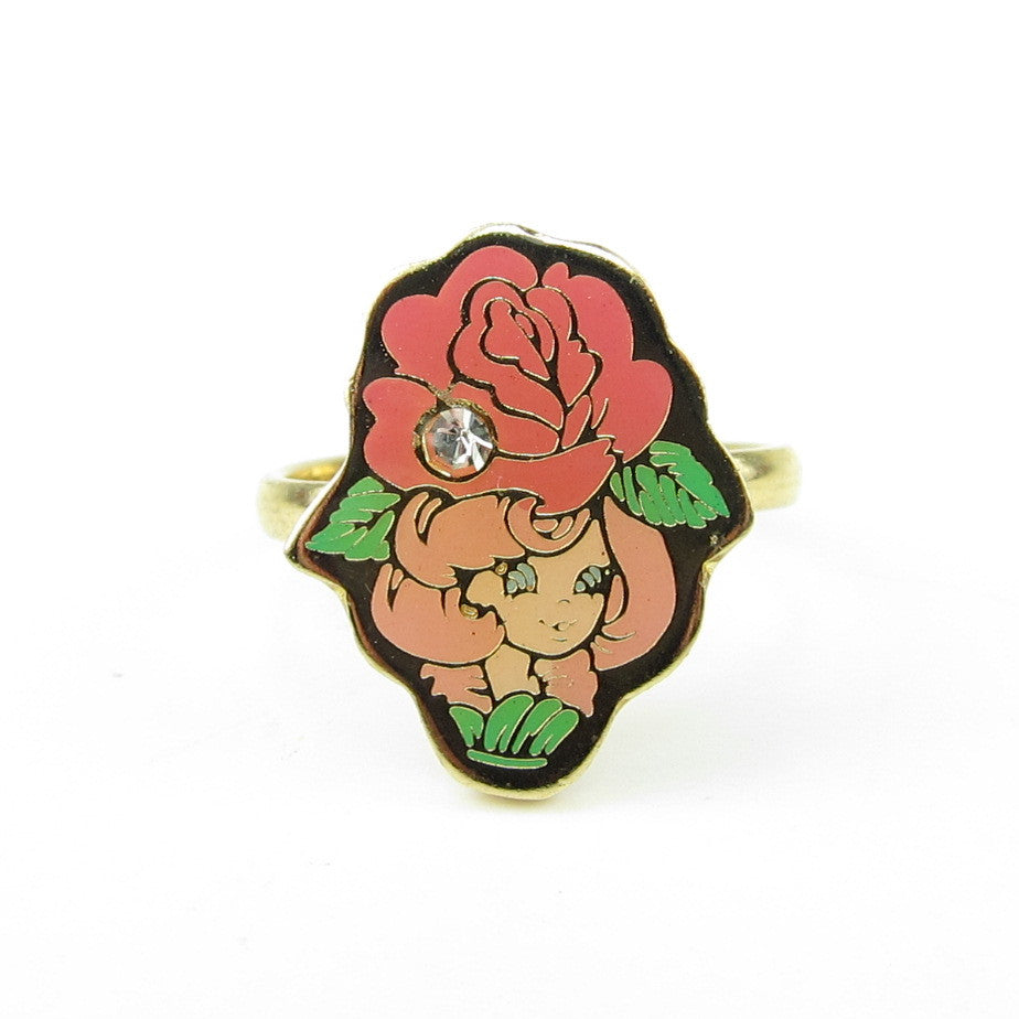 Rose Petal Place Ring Vintage Children's Jewelry with Rhinestone
