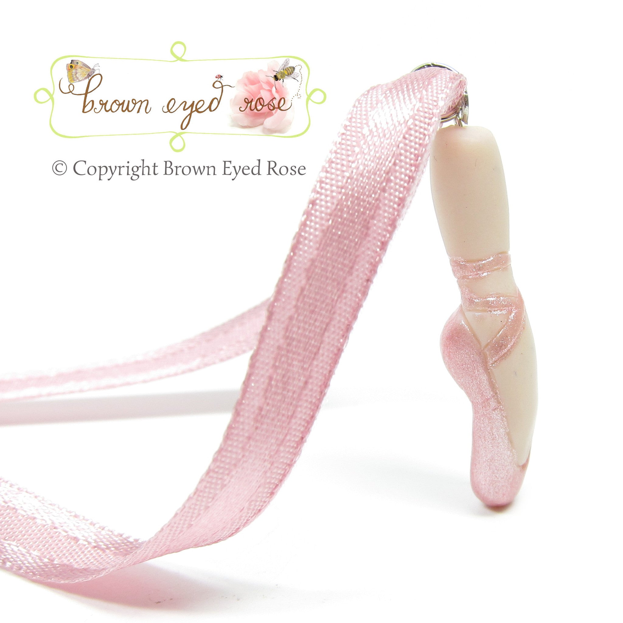 Pink Ballet Slipper Necklace with Pointe Shoe Pendant | Brown Eyed Rose Pink Ballet Slipper Necklace with Pointe Shoe Pendant | Brown Eyed Rose