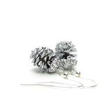 Pine Cone Earrings - Sterling Silver, Winter Blue Glitter Pinecones
