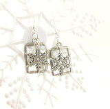 Silver snowflake earrings with stained glass