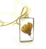 Yellow Dried Flower in Glass Pendant Necklace
