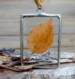 Soldered Glass Pendant with Yellow Fall Leaf