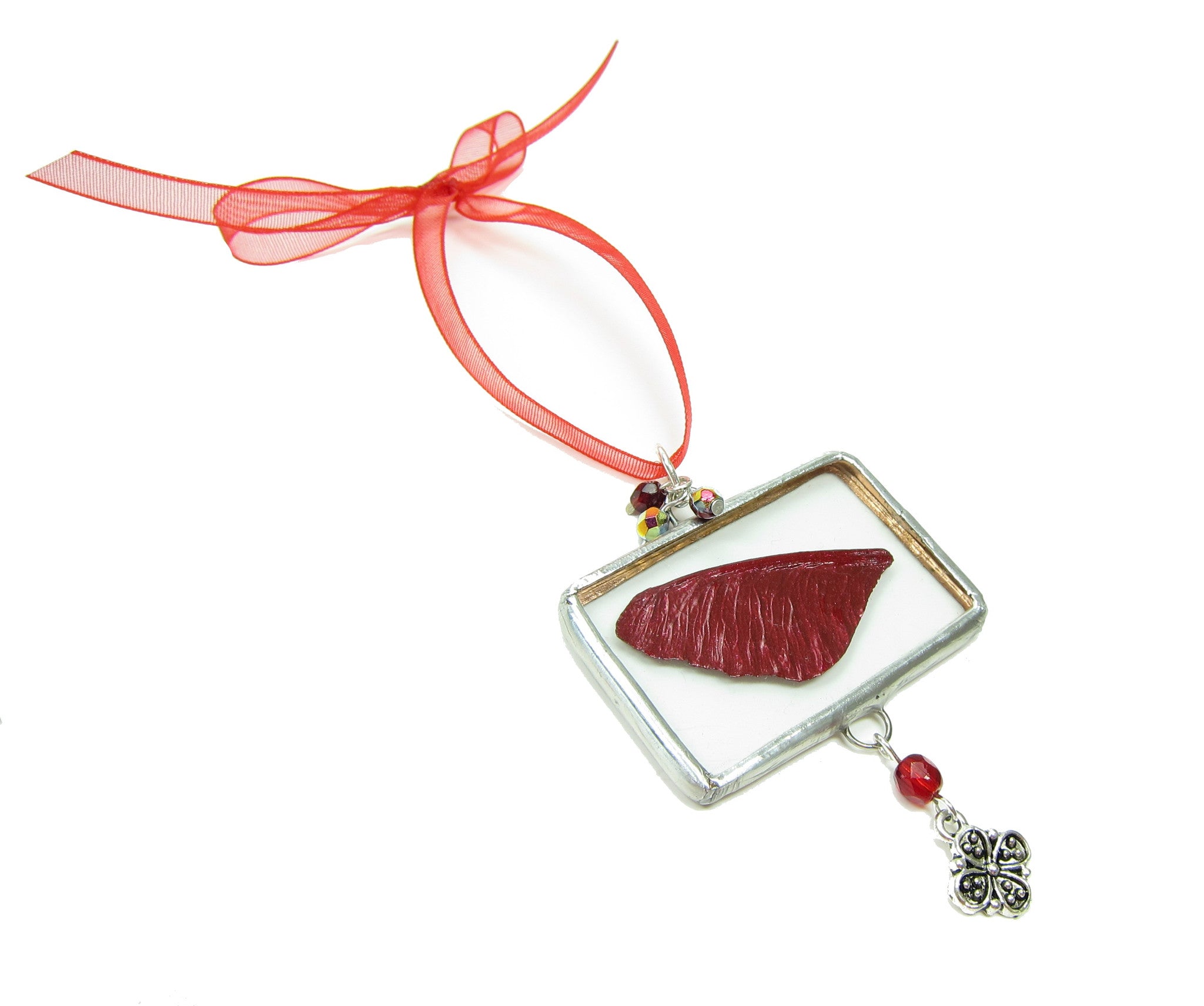 Red fairy wing soldered glass Christmas tree ornament
